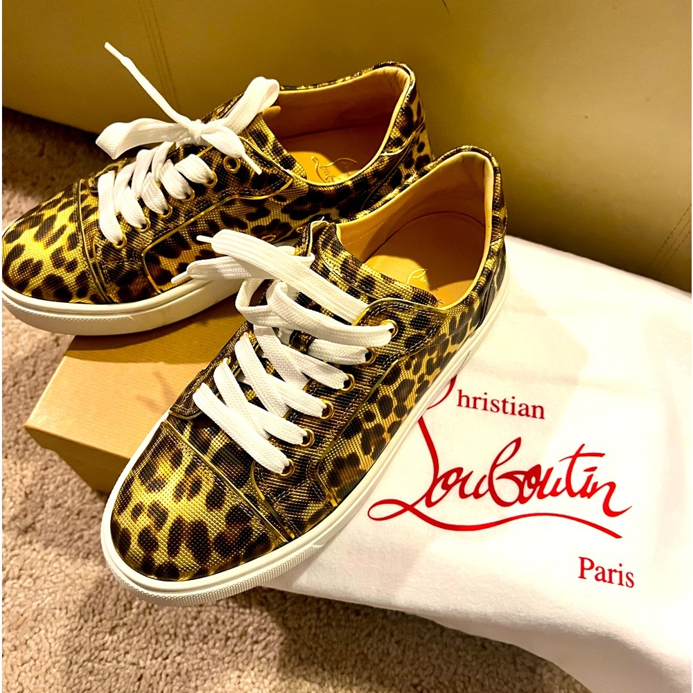 Christian Louboutin Vieirissima Flat Calf Leopard Sneakers Size 39.5